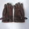 WH Paire de gants officier fourrés mouton cuir marron 