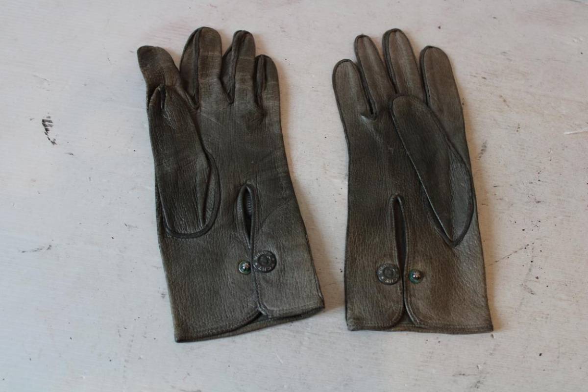 Paire De Gants En Cuir Avec Boutons-pression - Taille M - Noir - Occasion En Bon état